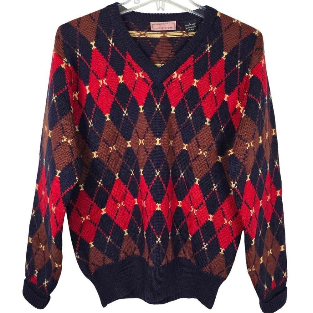 Vintage Equipment Henry Grethel Sweater Men's L Wool Argyle Grandpa Classic Prep